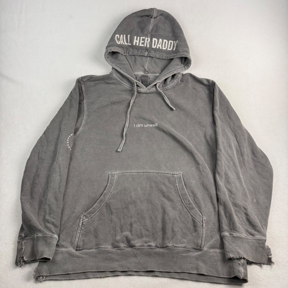 Barstool Sports Call Her Daddy I Am Unwell Hoodie Grey Distressed Mens Medium